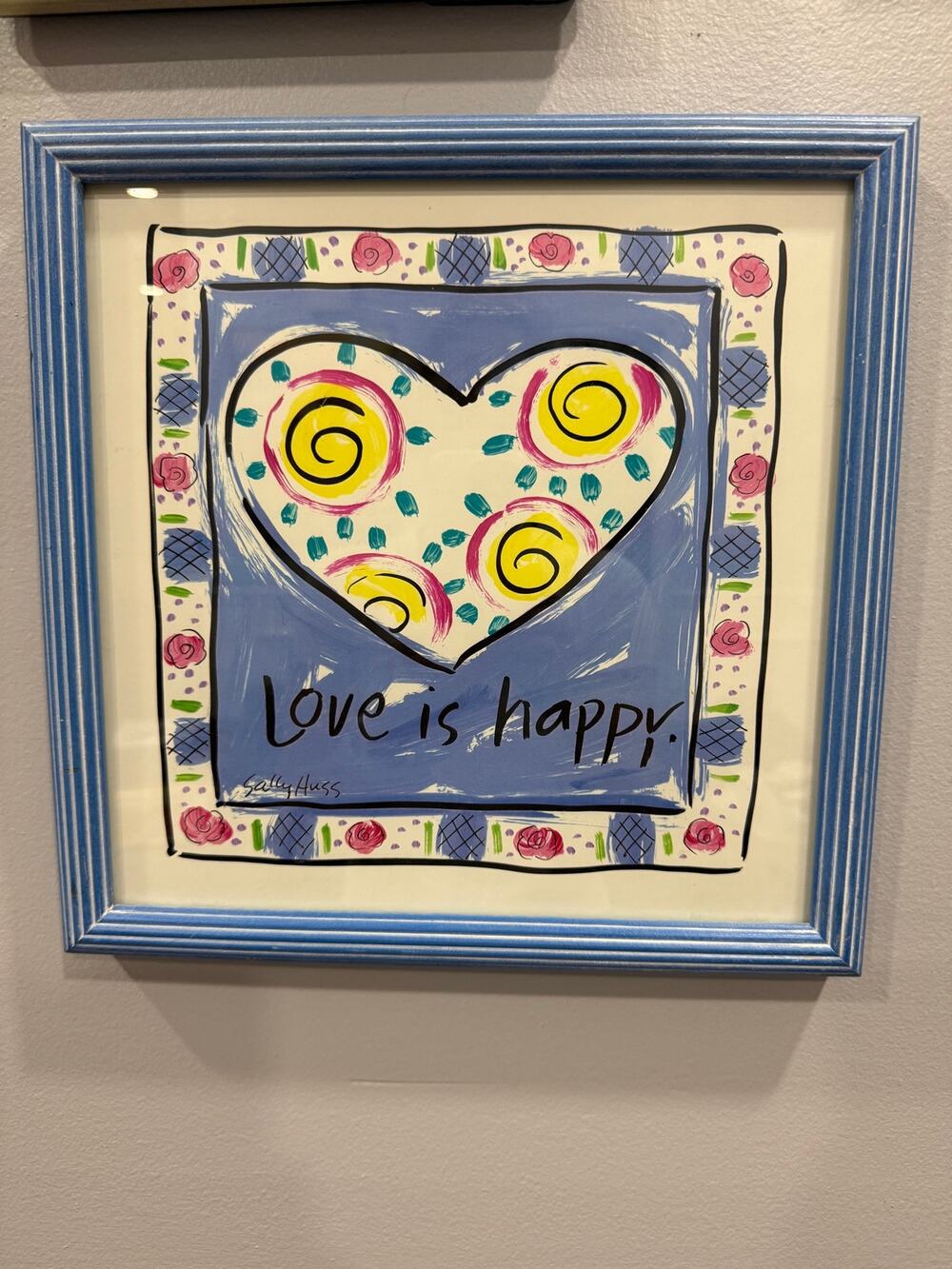 Sally Huss “Love Is Happy” Framed Heart Art